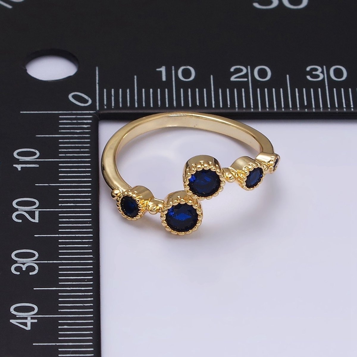 16K Gold Filled Round Sapphire Blue CZ Open Adjustable Ring in Gold & Silver | O-1601 O-1602