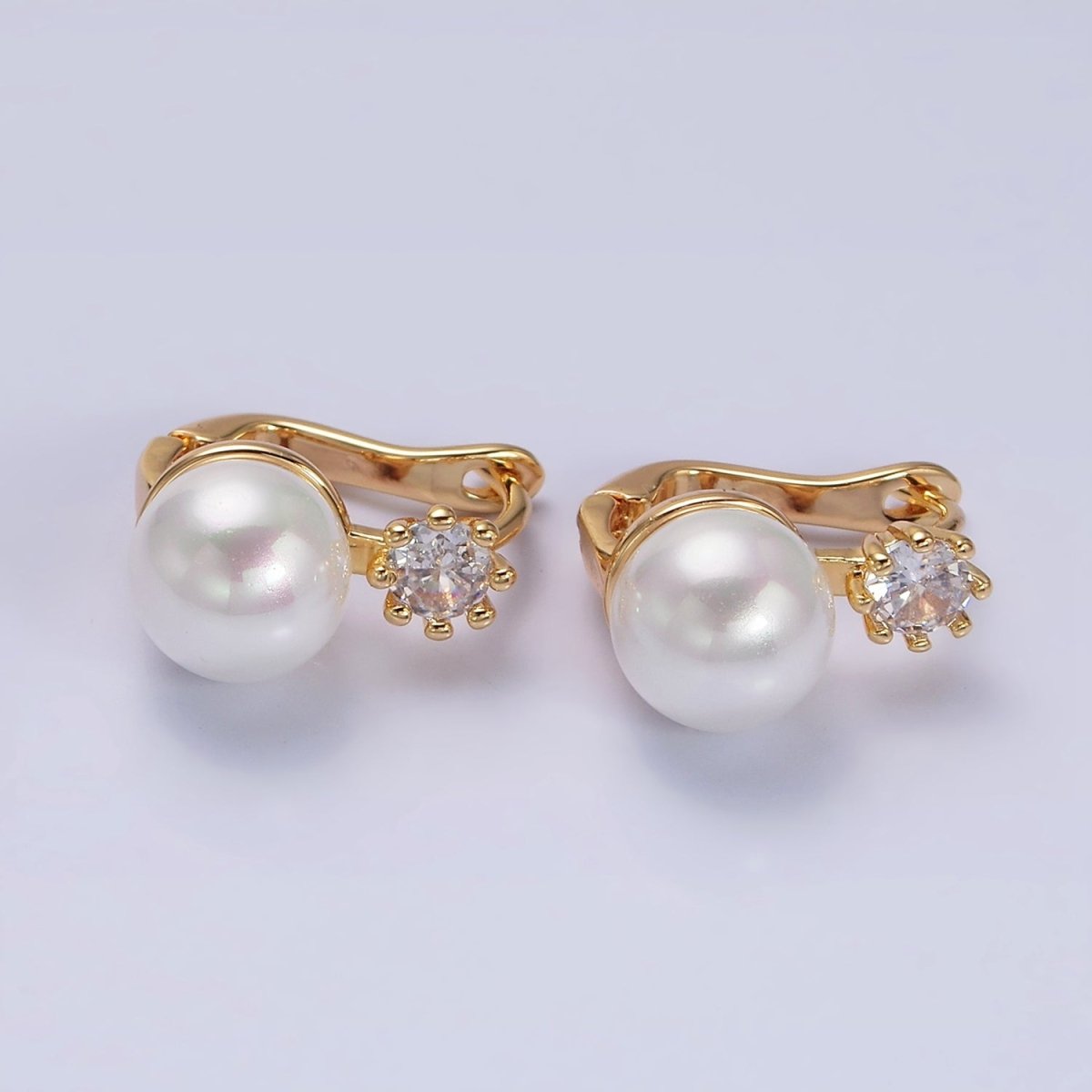 16K Gold Filled Round White, Black Pearl Clear CZ English Lock Earrings in Gold & Silver | AD1271 AD1272