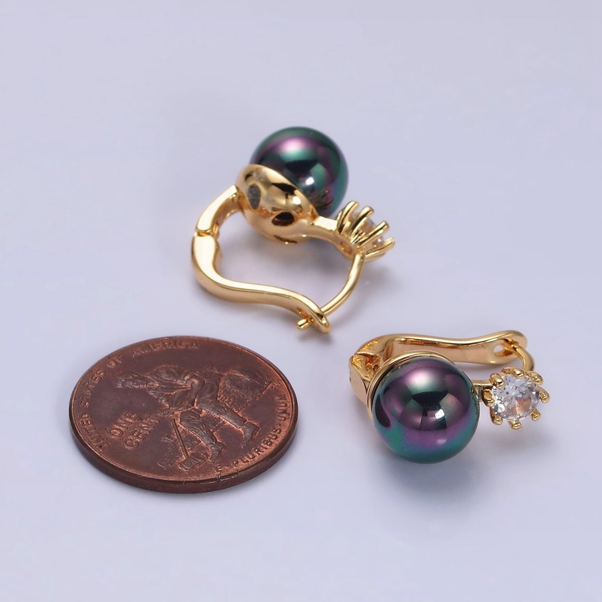 16K Gold Filled Round White, Black Pearl Clear CZ English Lock Earrings in Gold & Silver | AD1271 AD1272