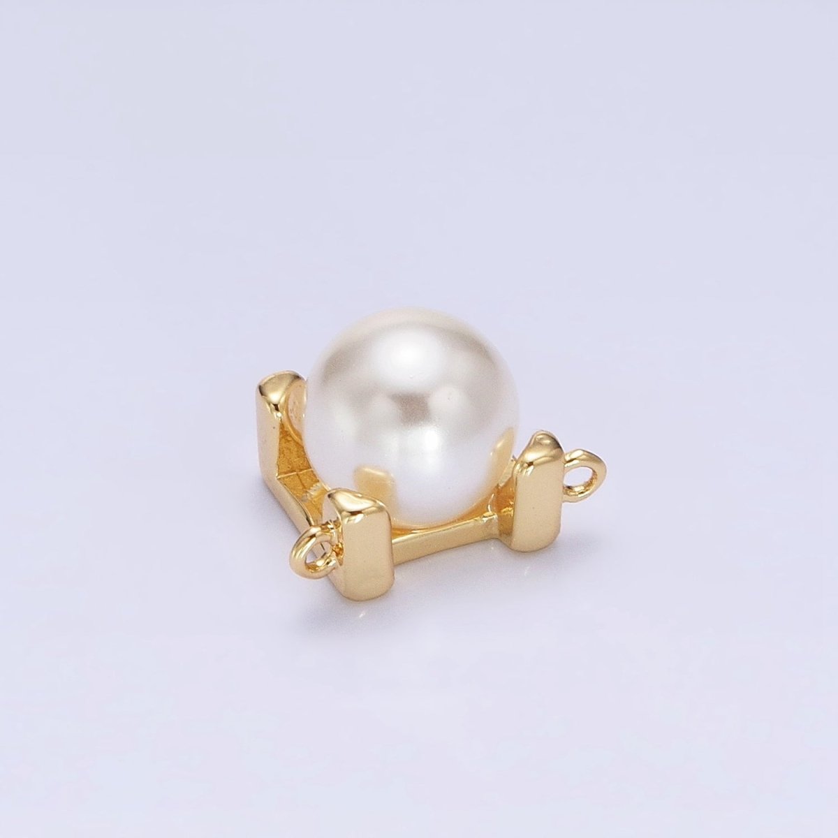 16K Gold Filled Round White Pearl Boxy Square Connector | AA1057 - DLUXCA