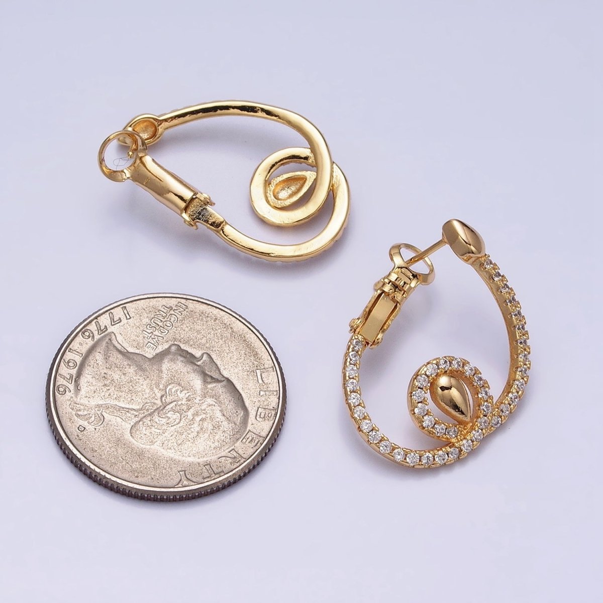 16K Gold Filled Rounded Swirl Micro Paved CZ Front-Facing Hinge Earring in Gold & Silver | AD903 AD904