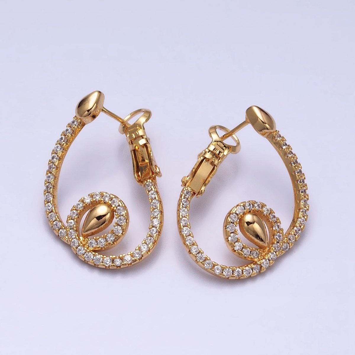 16K Gold Filled Rounded Swirl Micro Paved CZ Front-Facing Hinge Earring in Gold & Silver | AD903 AD904