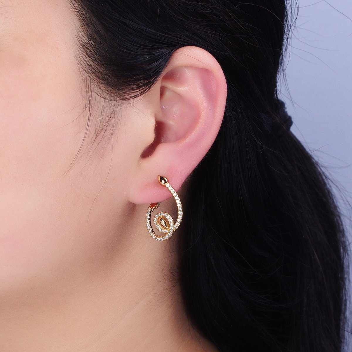 16K Gold Filled Rounded Swirl Micro Paved CZ Front-Facing Hinge Earring in Gold & Silver | AD903 AD904