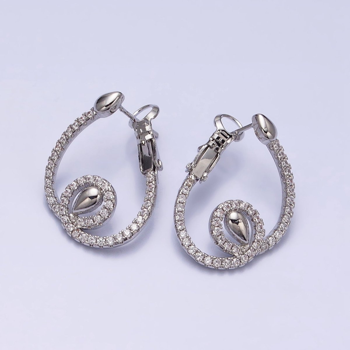 16K Gold Filled Rounded Swirl Micro Paved CZ Front-Facing Hinge Earring in Gold & Silver | AD903 AD904