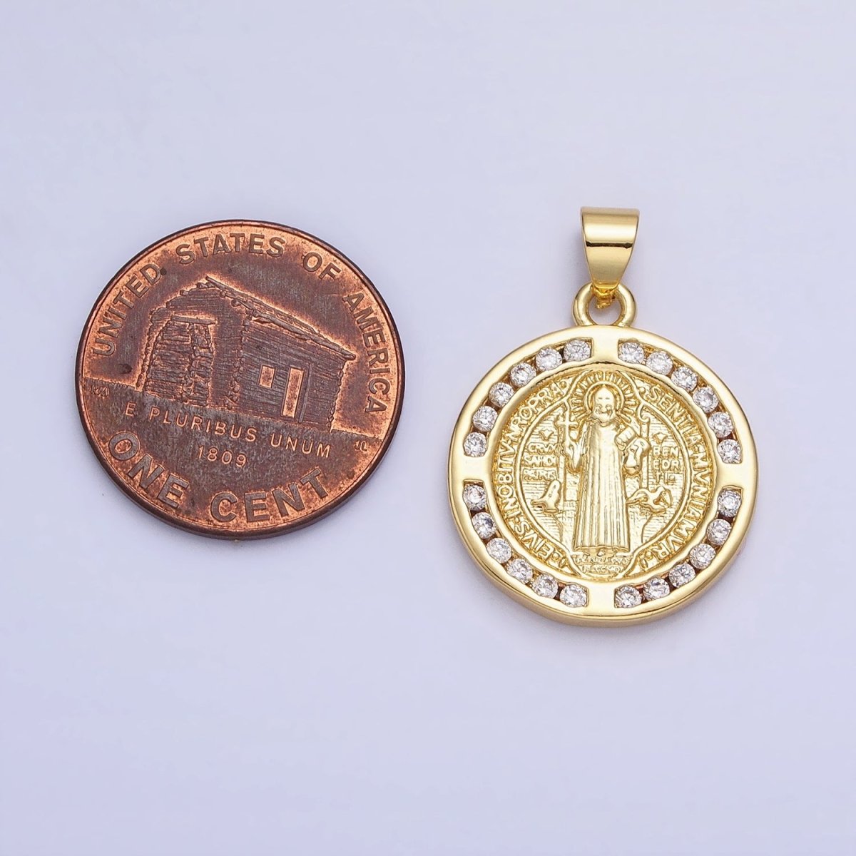 16K Gold Filled Saint Benedict SMQLIVB PAX VRSNSMV Double Sided Religious Pendant | AA229 - DLUXCA