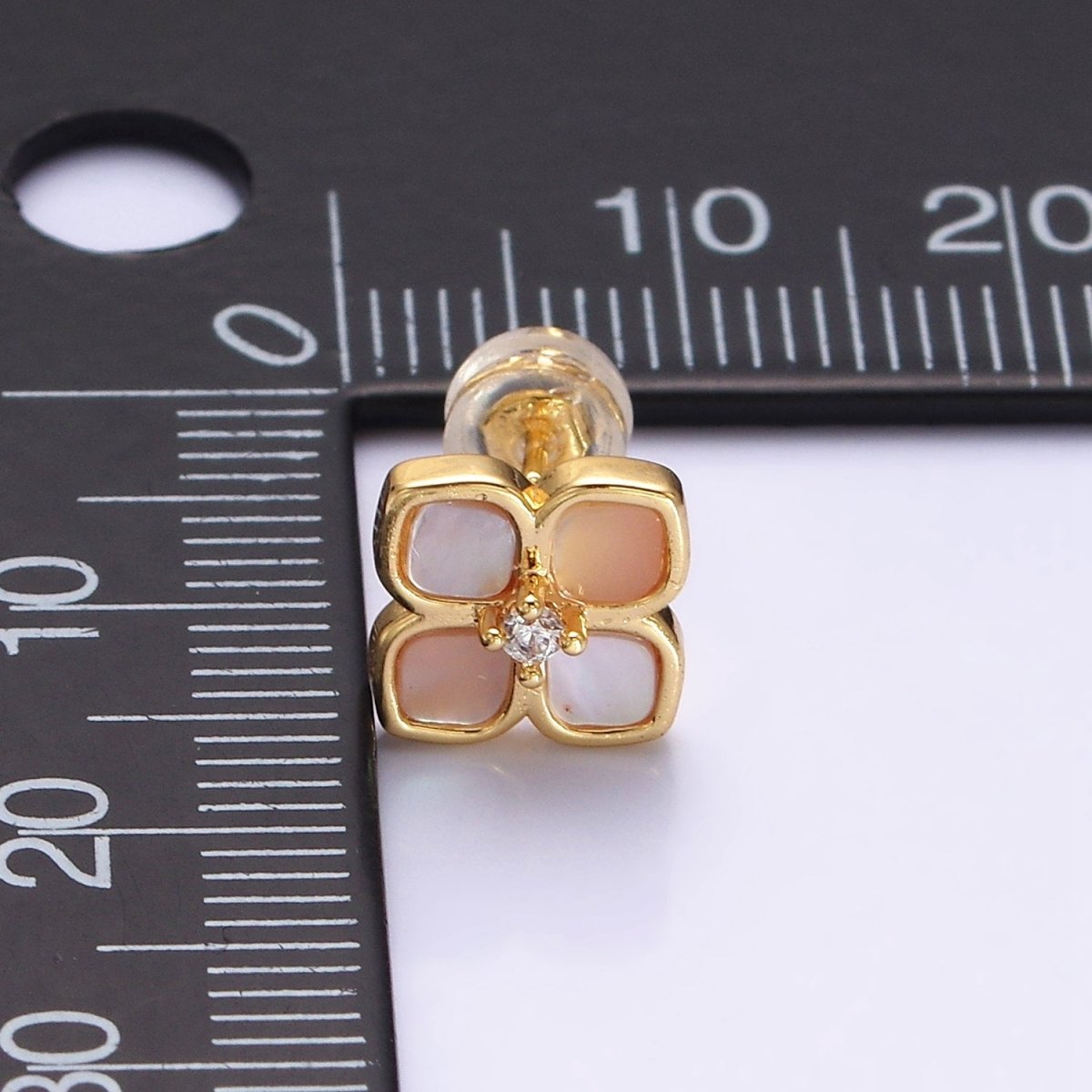 16K Gold Filled Shell Pearl Flower Quatrefoil Stud Earring in Gold & Silver | AD1554 AD1555