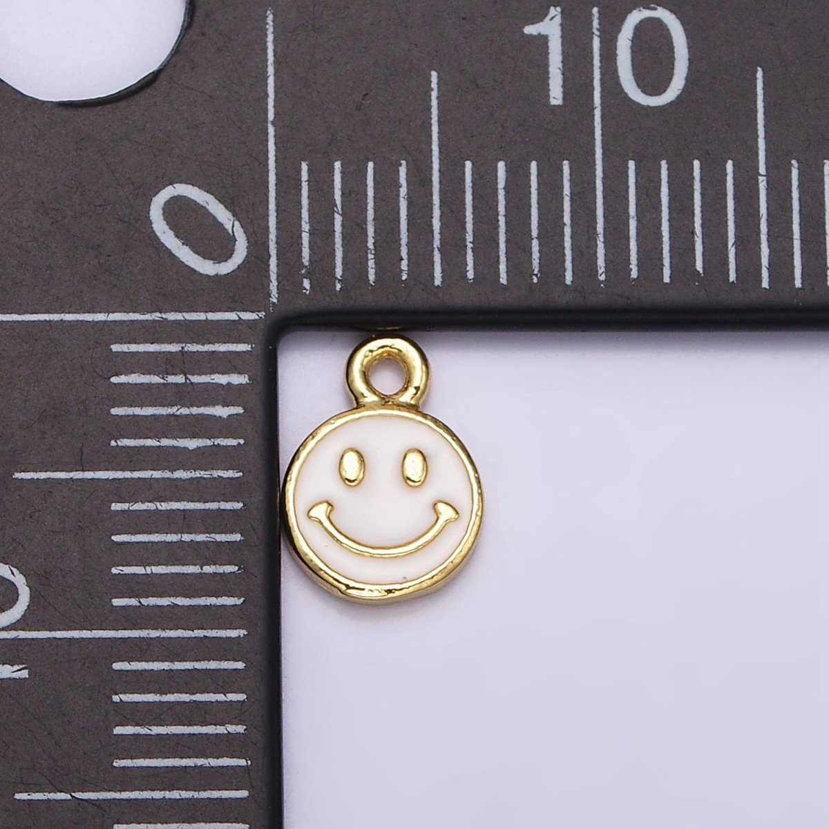 16K Gold Filled Smiley Face White Enamel Round Charm in Gold & Silver | AC1332 AC1333