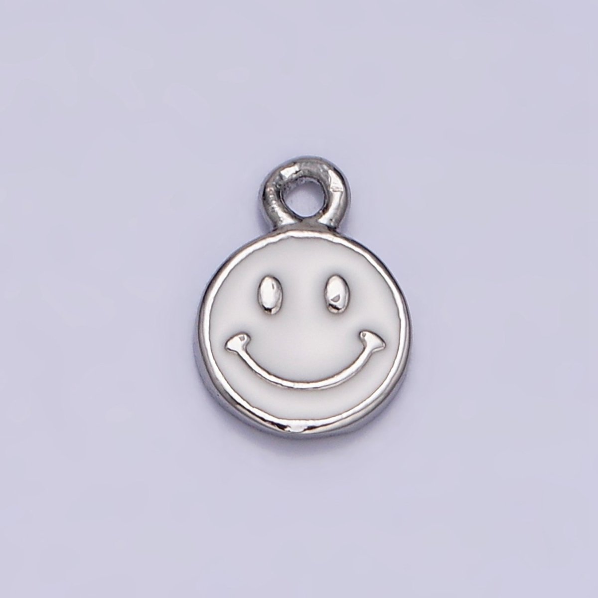 16K Gold Filled Smiley Face White Enamel Round Charm in Gold & Silver | AC1332 AC1333