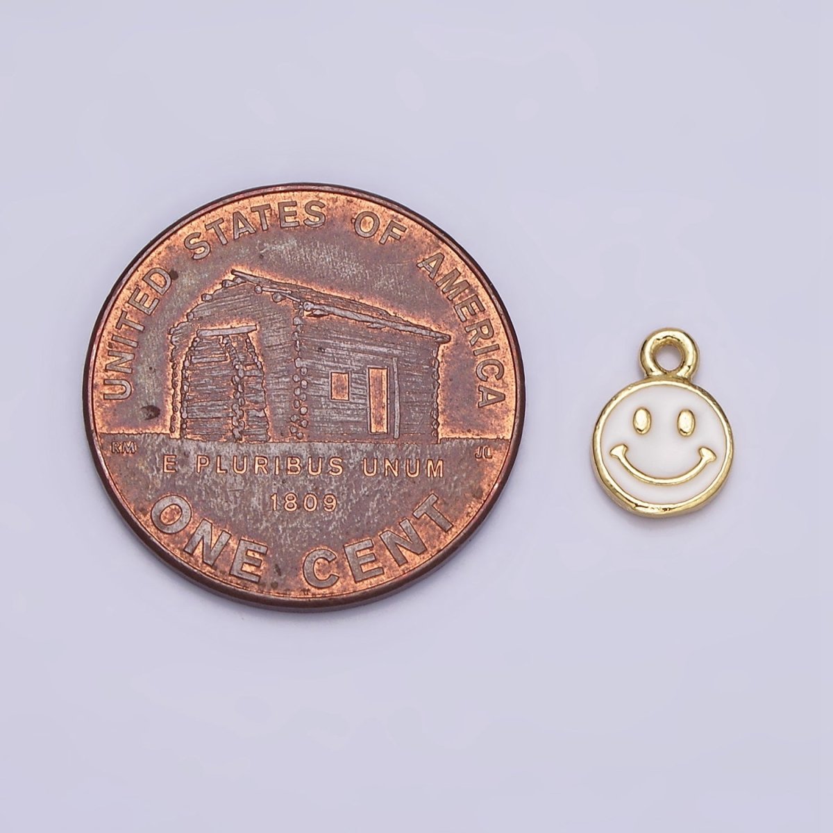 16K Gold Filled Smiley Face White Enamel Round Charm in Gold & Silver | AC1332 AC1333