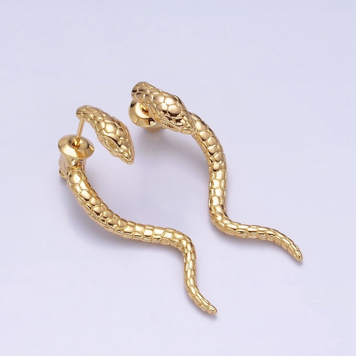 16K Gold Filled Snake Serpent Textured Wavy Drop Stud Earrings in Gold & Silver | AD1476 AD1477