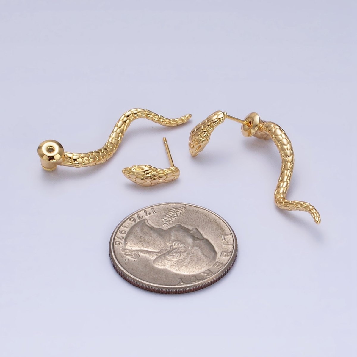 16K Gold Filled Snake Serpent Textured Wavy Drop Stud Earrings in Gold & Silver | AD1476 AD1477