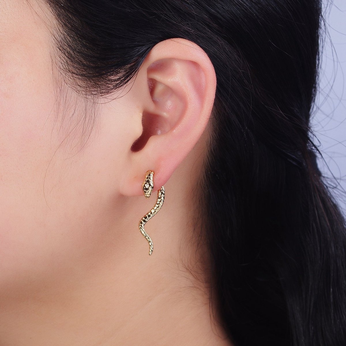 16K Gold Filled Snake Serpent Textured Wavy Drop Stud Earrings in Gold & Silver | AD1476 AD1477