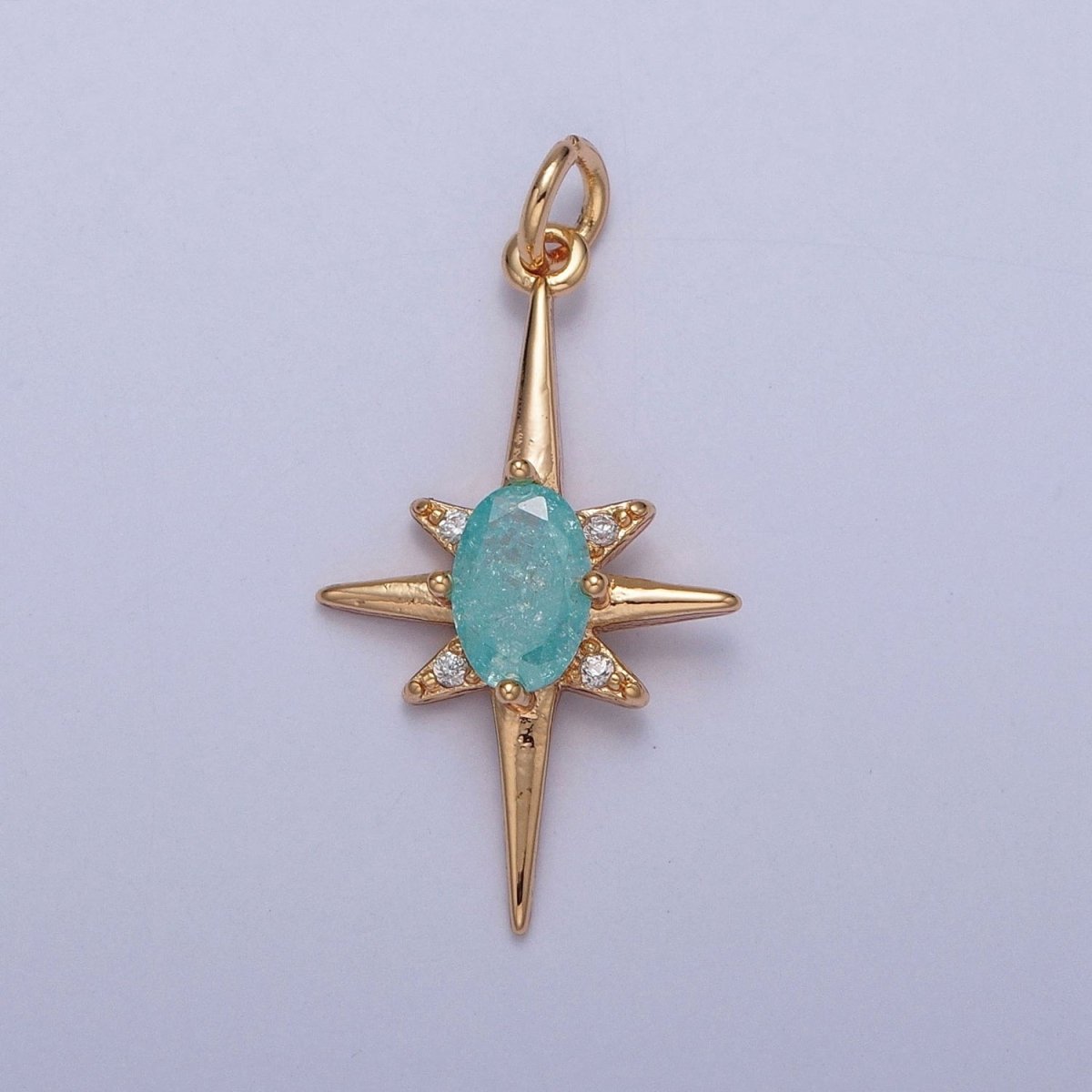 16K Gold Filled Sparkly Pastel Celestial North Star Charm Oval Cubic Zirconia Charm Jewelry Component | X-264-X-267