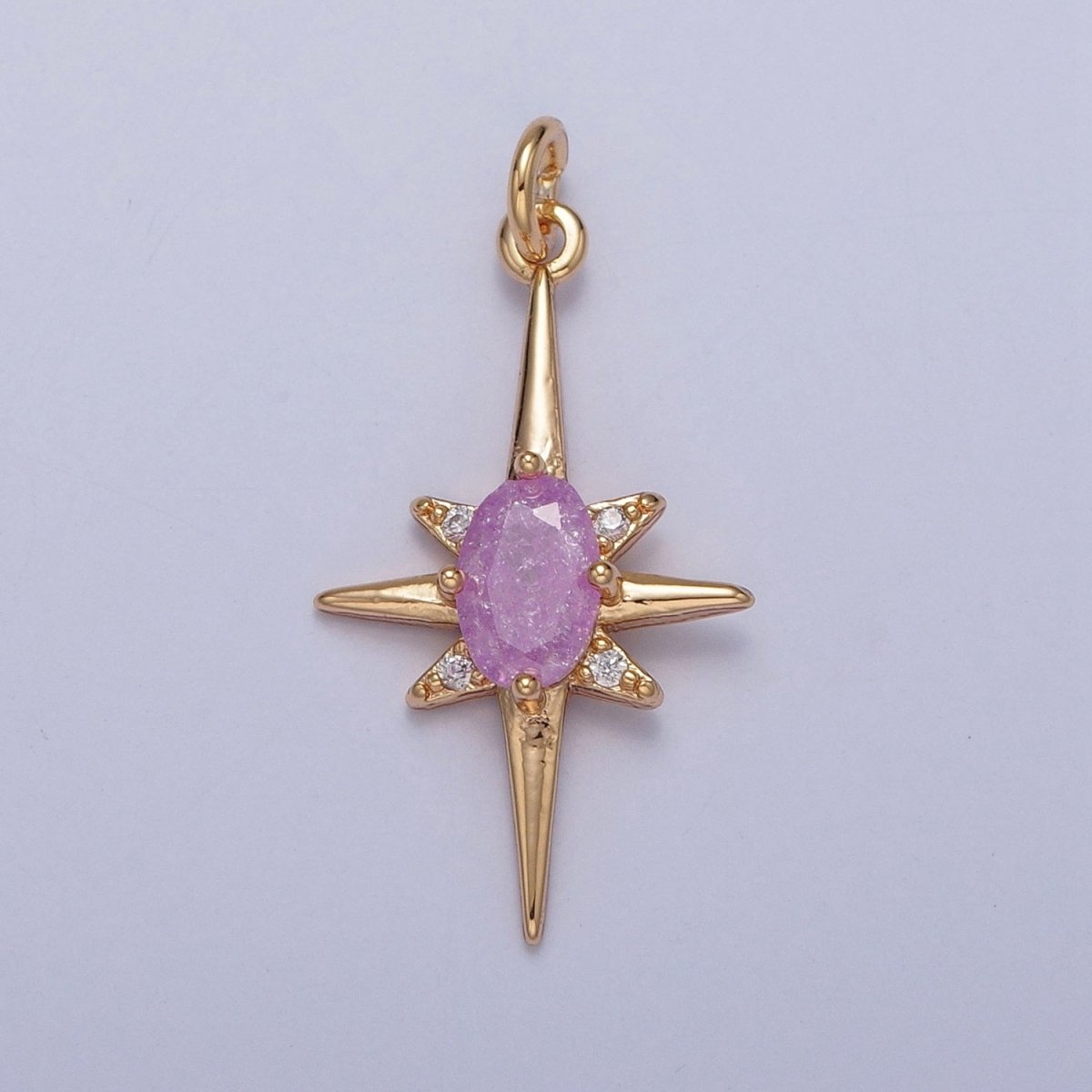 16K Gold Filled Sparkly Pastel Celestial North Star Charm Oval Cubic Zirconia Charm Jewelry Component | X-264-X-267