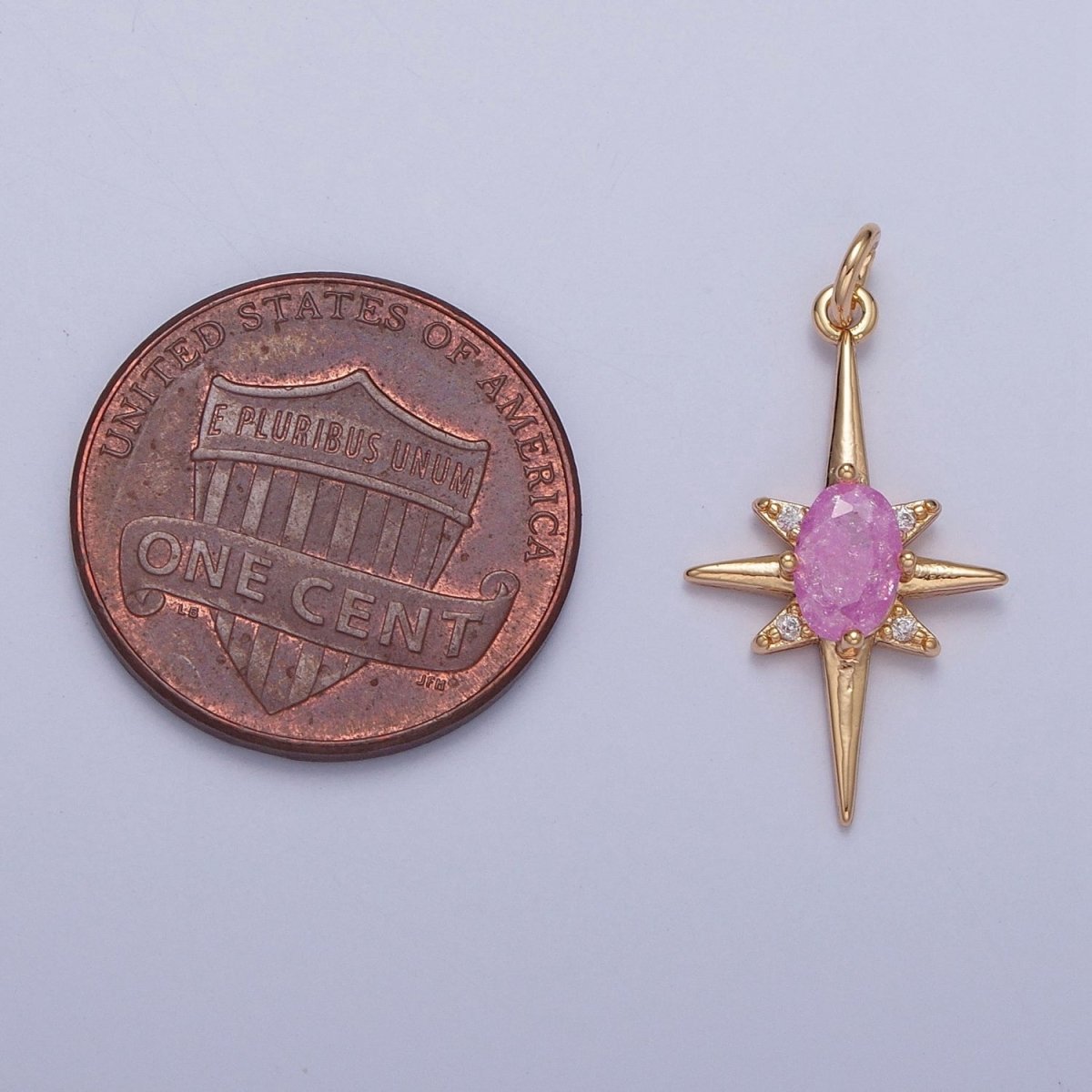 16K Gold Filled Sparkly Pastel Celestial North Star Charm Oval Cubic Zirconia Charm Jewelry Component | X-264-X-267