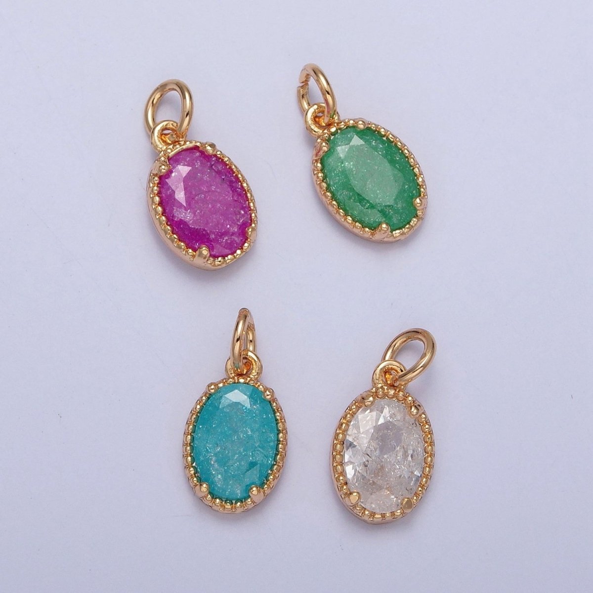 16K Gold Filled Sparkly Pastel Oval Cubic Zirconia Charm Jewelry Making Component | X-273-X-276