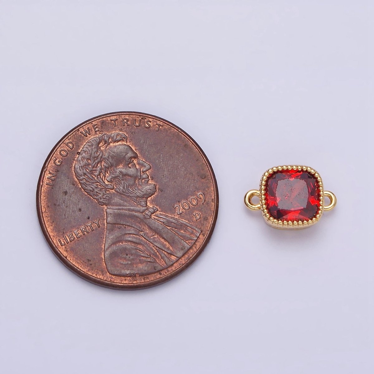 16K Gold Filled Square Clear, Pink, Red, Purple, Green, Peach CZ Connector in God & Silver | Y-896~Y-901