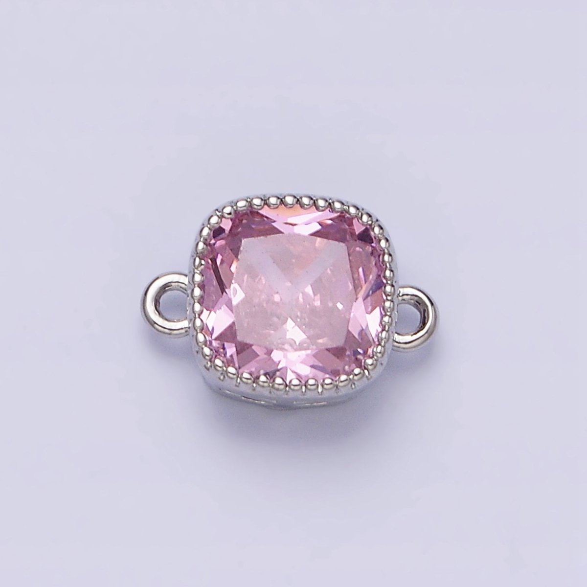 16K Gold Filled Square Clear, Pink, Red, Purple, Green, Peach CZ Connector in God & Silver | Y-896~Y-901