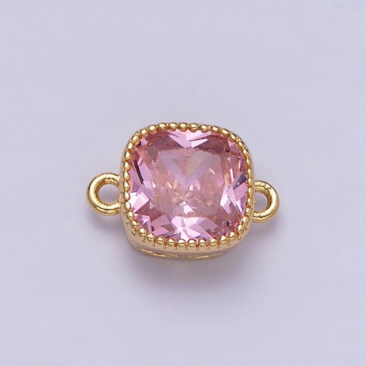 16K Gold Filled Square Clear, Pink, Red, Purple, Green, Peach CZ Connector in God & Silver | Y-896~Y-901