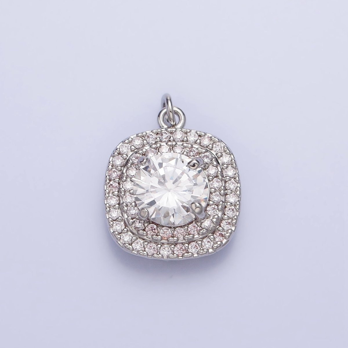 16K Gold Filled Square Micro Paved Round Clear CZ Add-On Charm in Gold & Silver | AC389 AC390