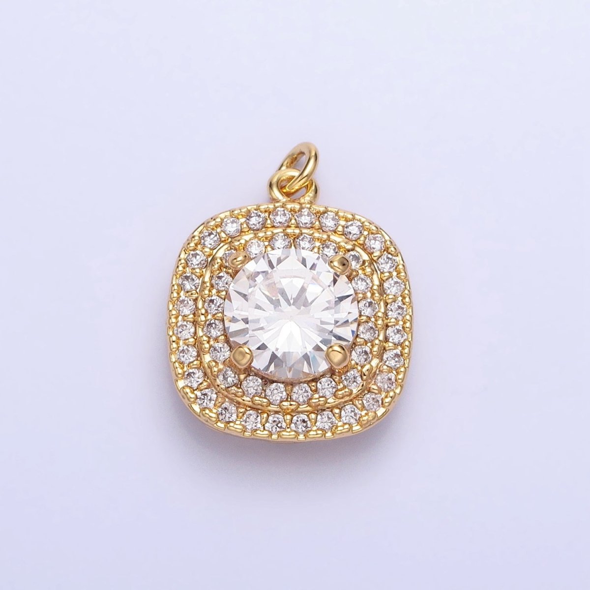 16K Gold Filled Square Micro Paved Round Clear CZ Add-On Charm in Gold & Silver | AC389 AC390