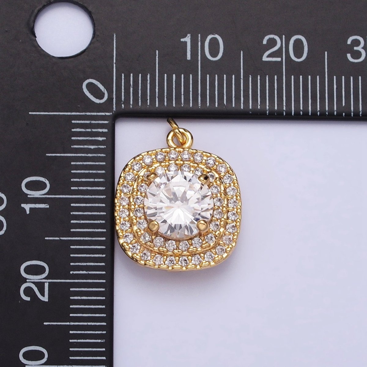 16K Gold Filled Square Micro Paved Round Clear CZ Add-On Charm in Gold & Silver | AC389 AC390