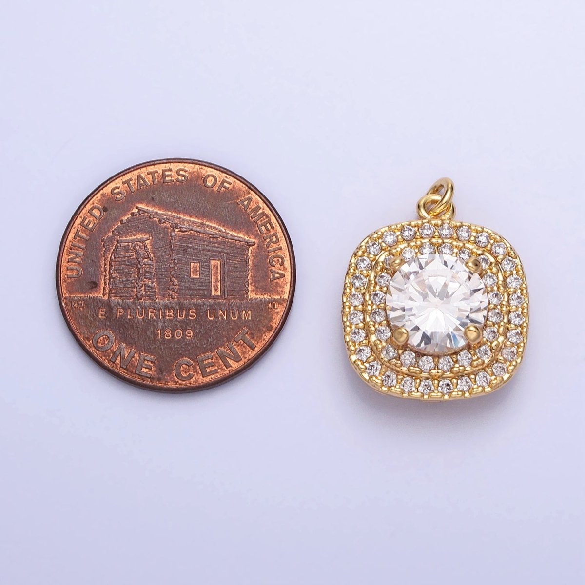 16K Gold Filled Square Micro Paved Round Clear CZ Add-On Charm in Gold & Silver | AC389 AC390