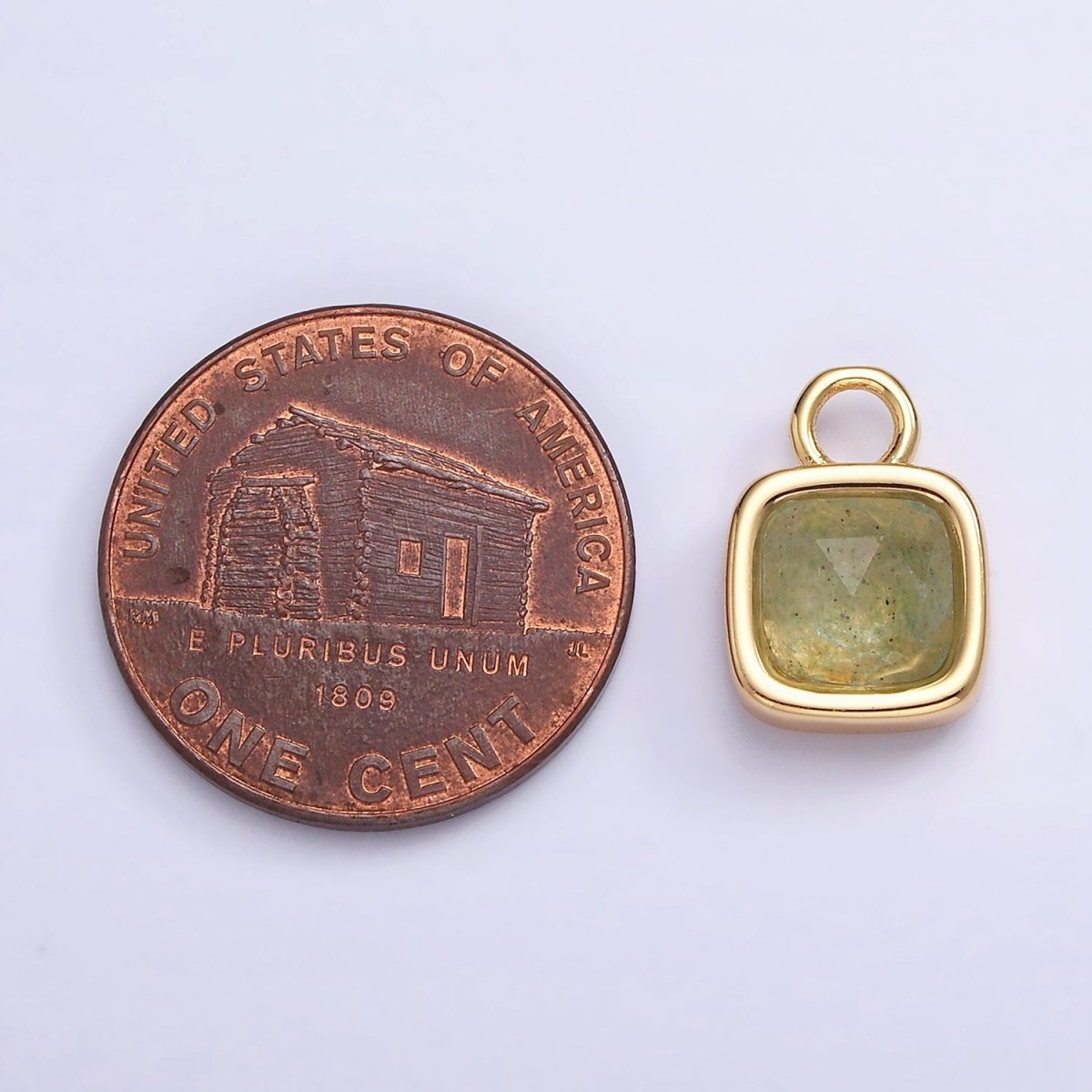 16K Gold Filled Square Multifaceted Natural Gemstone Personalized Add-On Charm | AC1466 - AC1478