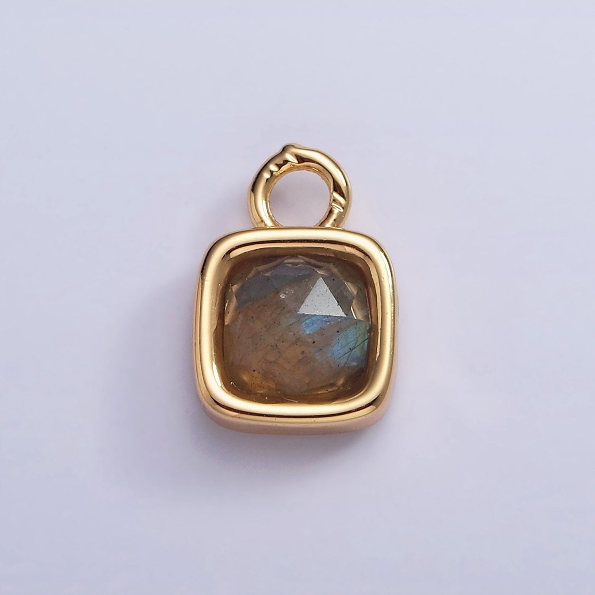 16K Gold Filled Square Multifaceted Natural Gemstone Personalized Add-On Charm | AC1466 - AC1478