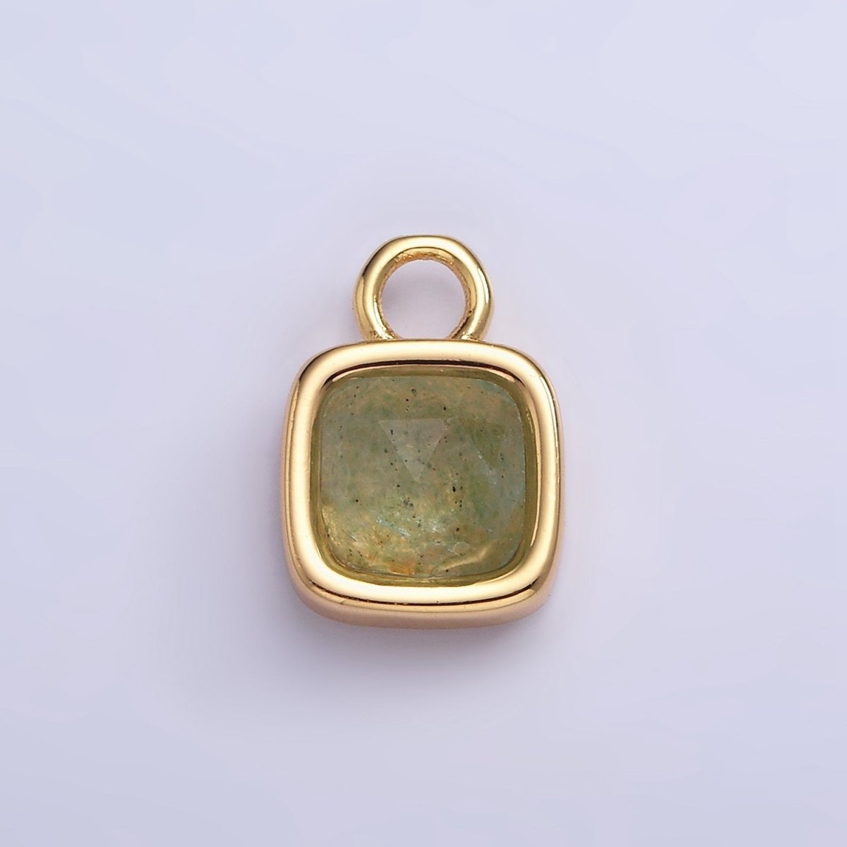16K Gold Filled Square Multifaceted Natural Gemstone Personalized Add-On Charm | AC1466 - AC1478