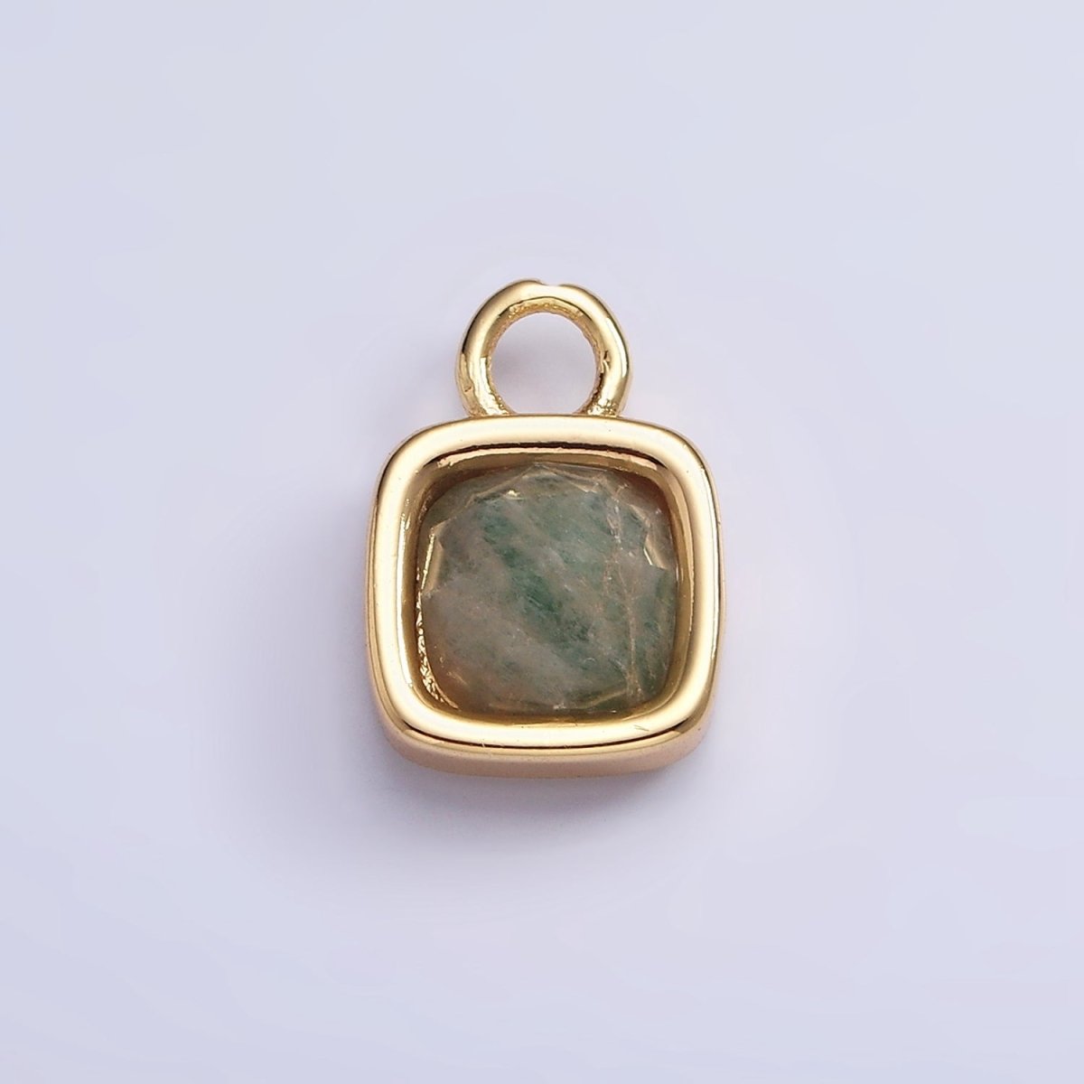 16K Gold Filled Square Multifaceted Natural Gemstone Personalized Add-On Charm | AC1466 - AC1478