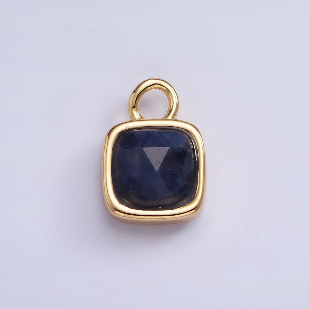 16K Gold Filled Square Multifaceted Natural Gemstone Personalized Add-On Charm | AC1466 - AC1478