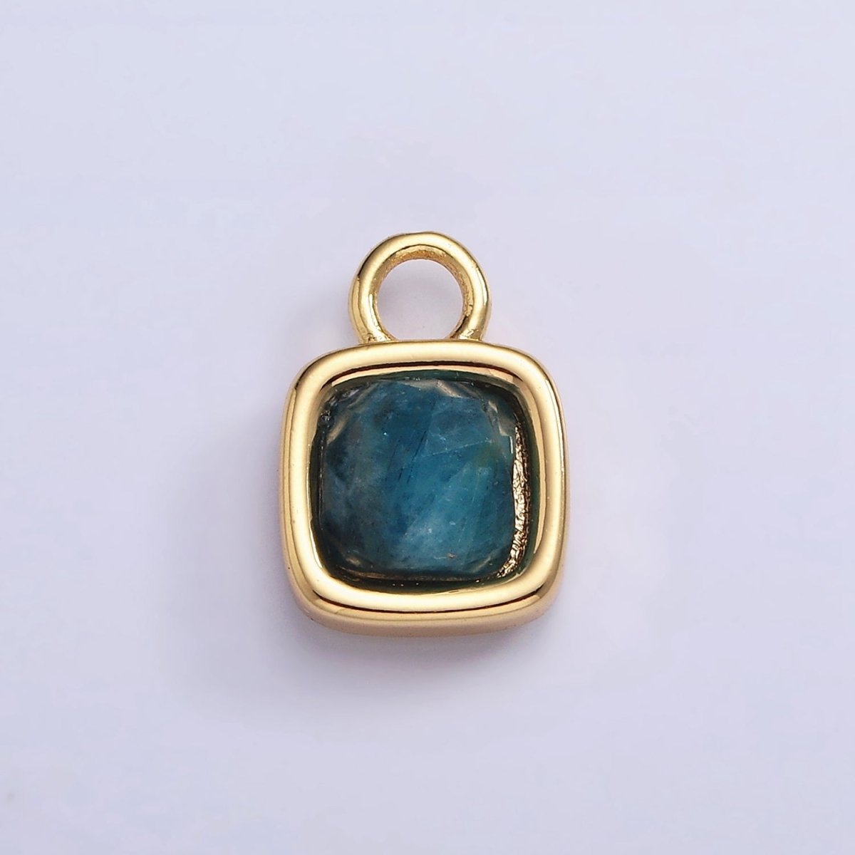 16K Gold Filled Square Multifaceted Natural Gemstone Personalized Add-On Charm | AC1466 - AC1478