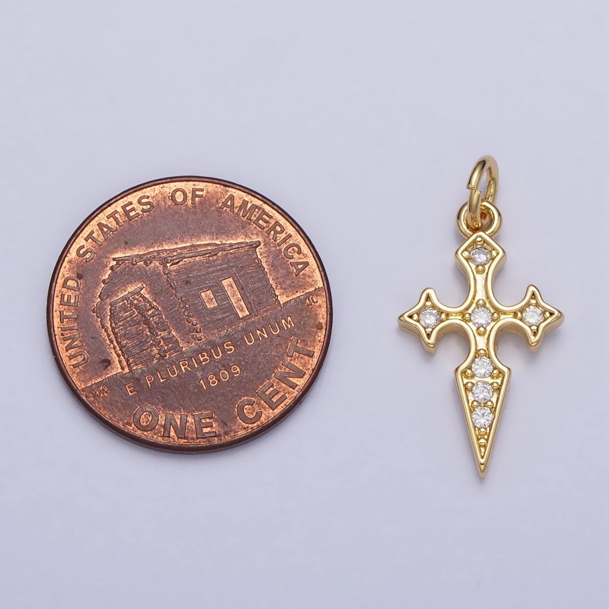16K Gold Filled St. James Cross Micro Paved CZ Religious Add-On Charm | AC1288 - DLUXCA