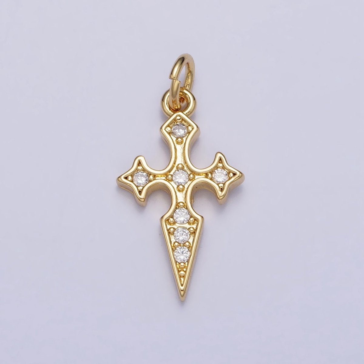 16K Gold Filled St. James Cross Micro Paved CZ Religious Add-On Charm | AC1288 - DLUXCA