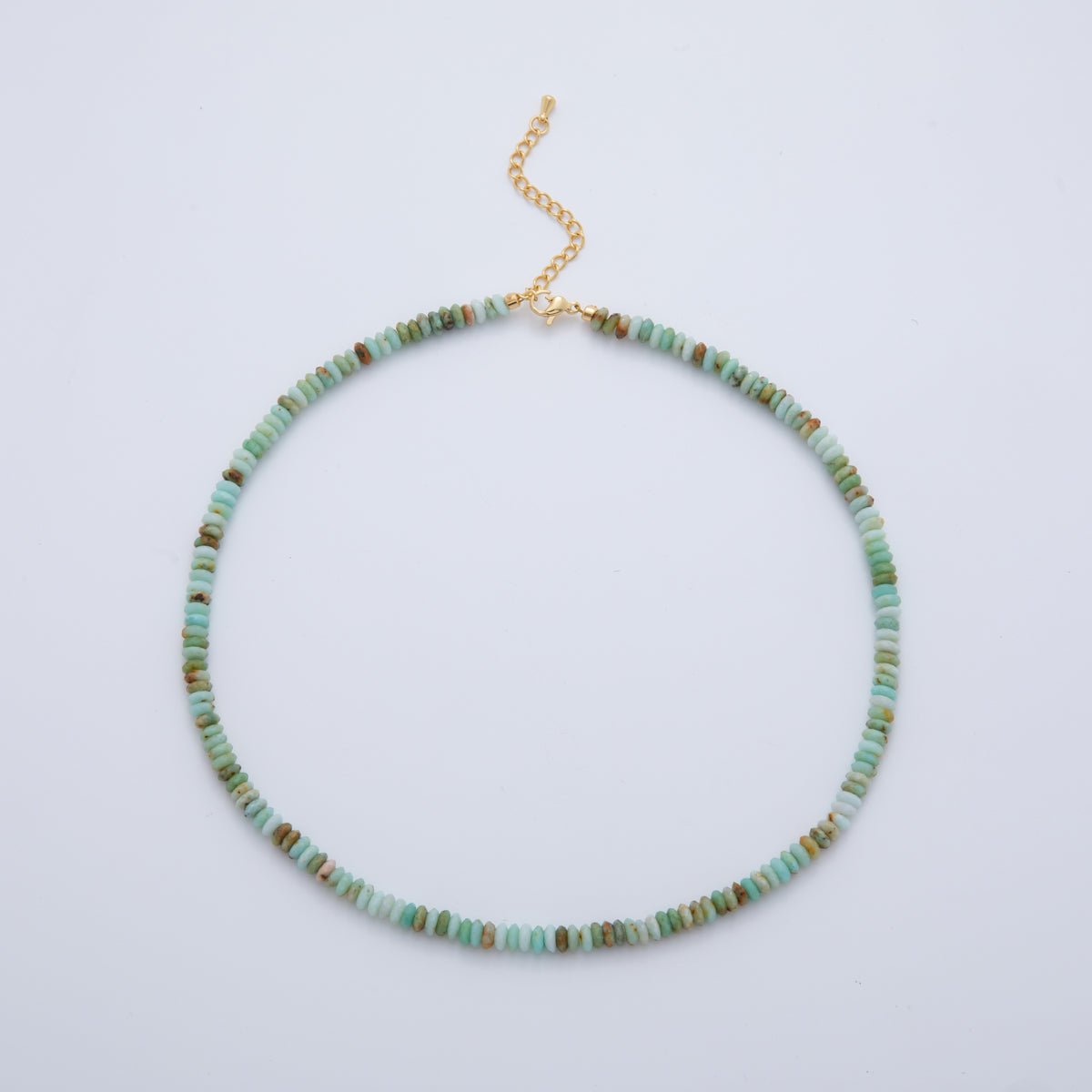 16K Gold Filled Teal Amazonite Rondelle Gemstone Bead 16 Inch Choker Handmade Necklace | WA - 957 - DLUXCA