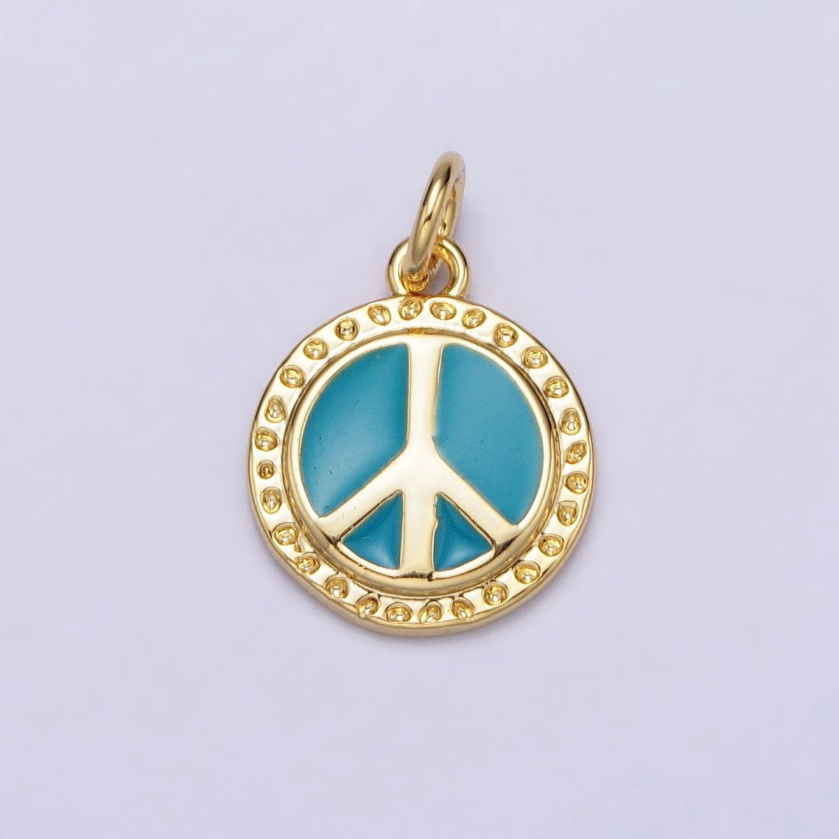 16K Gold Filled Teal Enamel Peace Symbol Round Add-On Charm | AC1284 AC1285