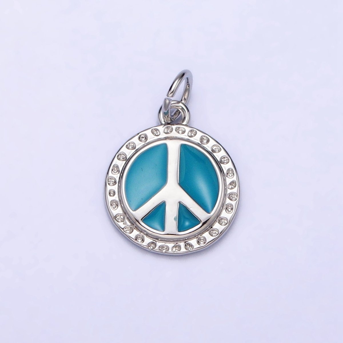 16K Gold Filled Teal Enamel Peace Symbol Round Add-On Charm | AC1284 AC1285