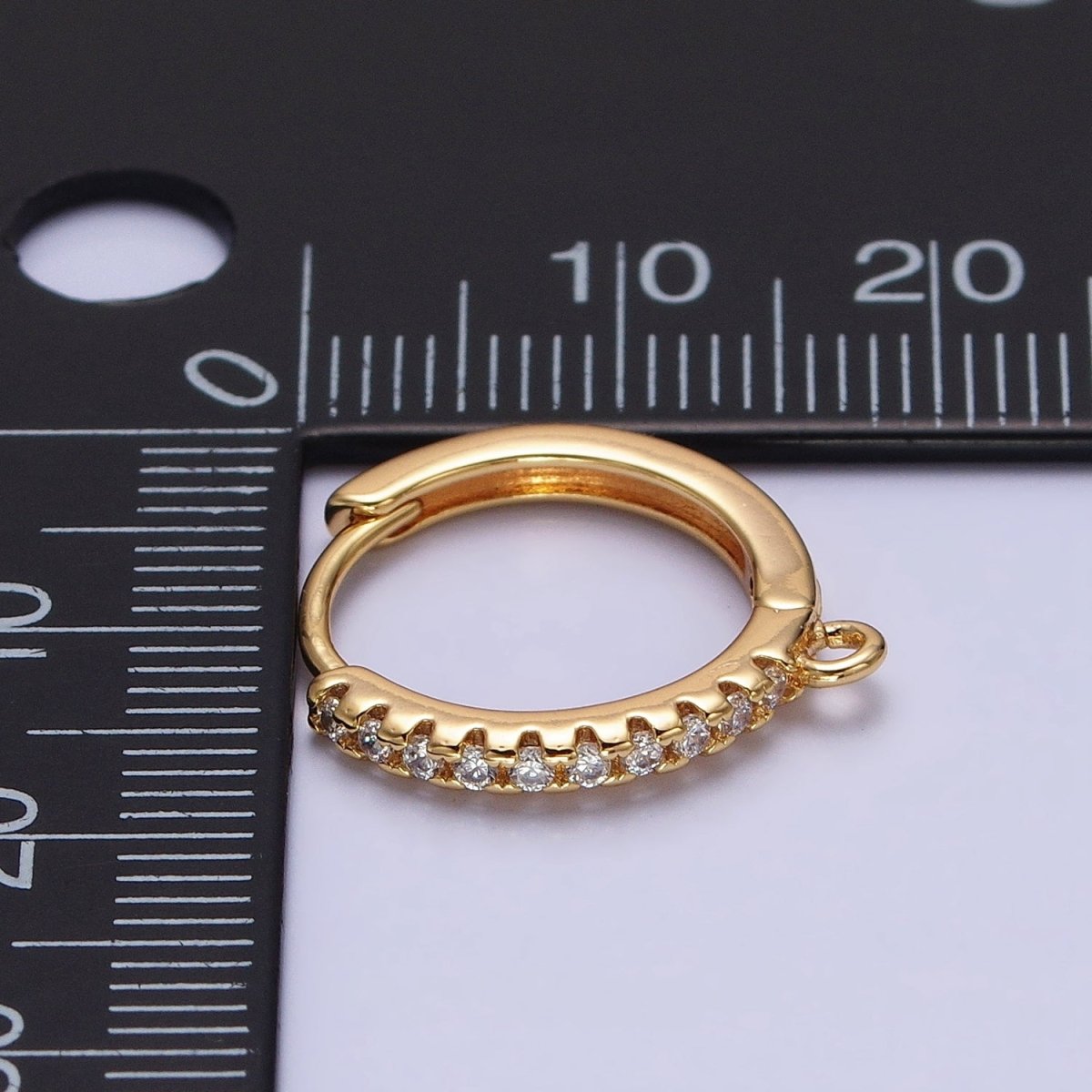 16K Gold Filled Thin Clear Micro Paved 17mm Open Loop Huggie Earrings Supply in Gold & Silver | Z-227 Z-228