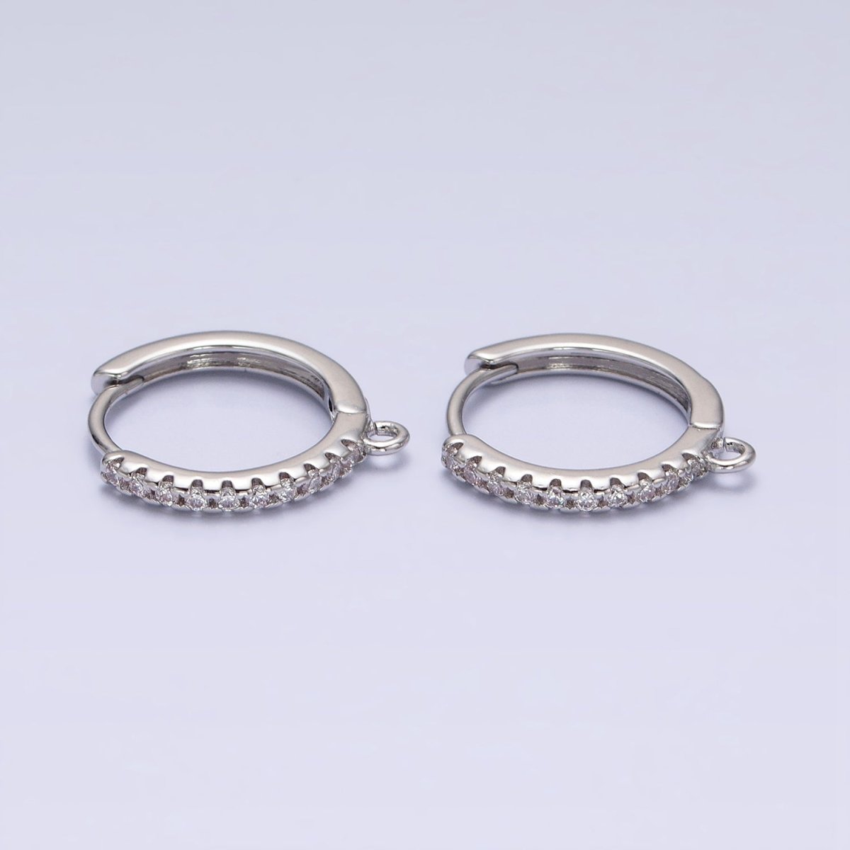 16K Gold Filled Thin Clear Micro Paved 17mm Open Loop Huggie Earrings Supply in Gold & Silver | Z-227 Z-228