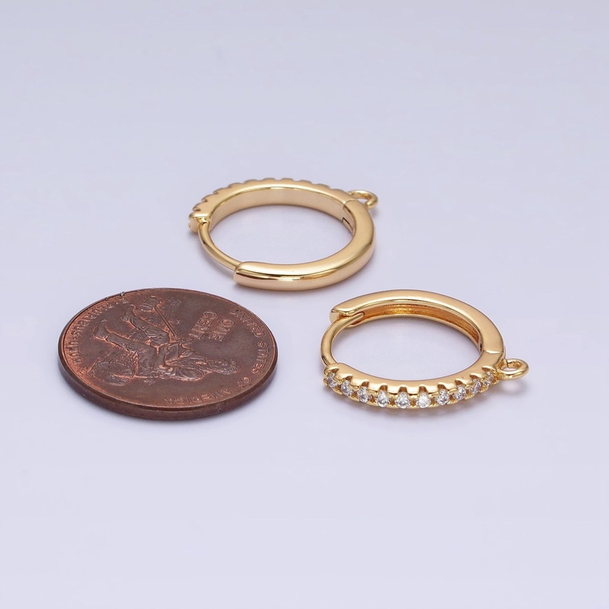 16K Gold Filled Thin Clear Micro Paved 17mm Open Loop Huggie Earrings Supply in Gold & Silver | Z-227 Z-228