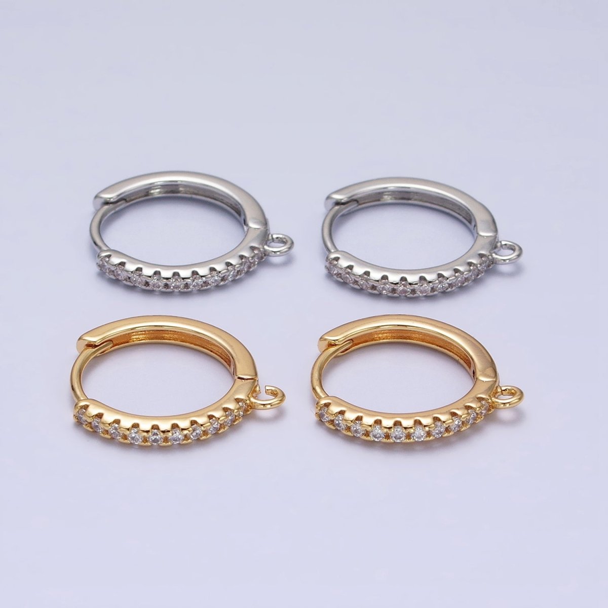 16K Gold Filled Thin Clear Micro Paved 17mm Open Loop Huggie Earrings Supply in Gold & Silver | Z-227 Z-228