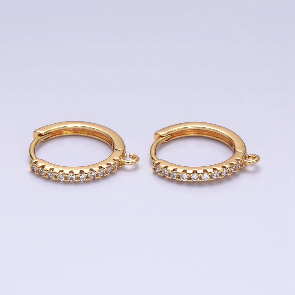 16K Gold Filled Thin Clear Micro Paved 17mm Open Loop Huggie Earrings Supply in Gold & Silver | Z-227 Z-228