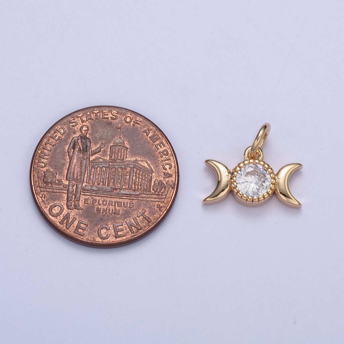 16k Gold Filled Tiny Moon and Cubic Zirconia Charm in Gold micro Pave CZ Bright Double Moon Celestial Charm N-434 - DLUXCA
