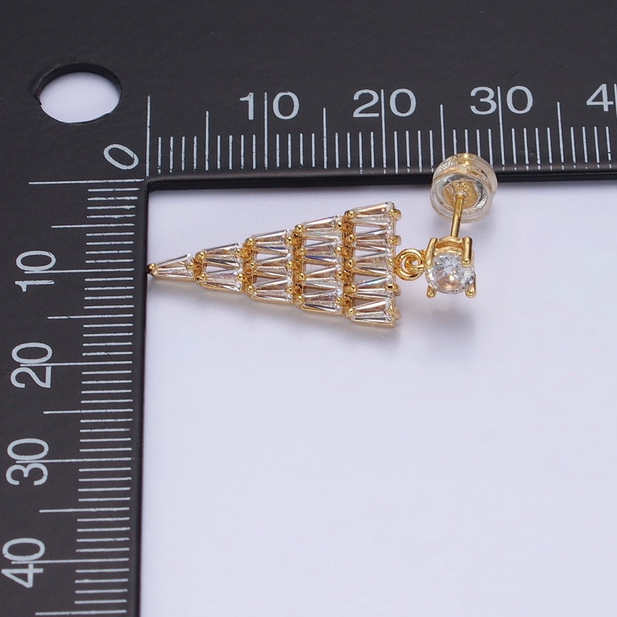 16K Gold Filled Triangle Baguette CZ Drop Stud Earrings in Gold & Silver | AB1476 AB1477