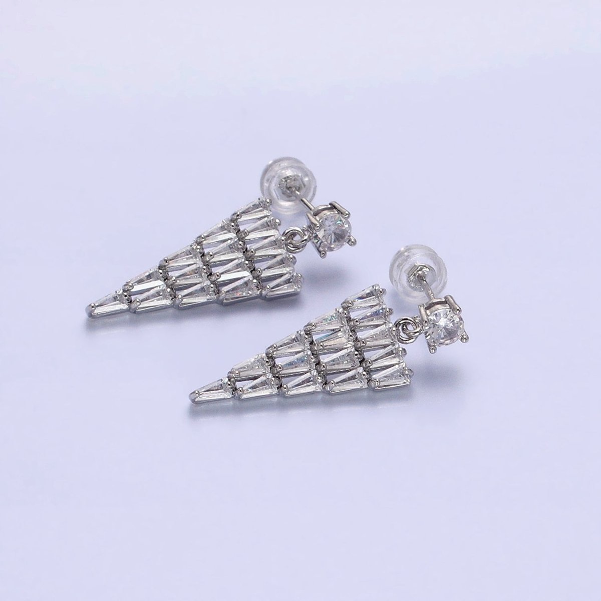 16K Gold Filled Triangle Baguette CZ Drop Stud Earrings in Gold & Silver | AB1476 AB1477