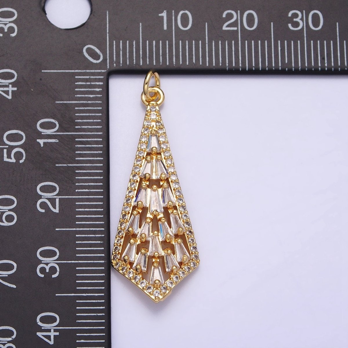 16K Gold Filled Triangle Baguette Micro Paved CZ Geometric Arrow Charm in Gold & Silver | AC1229 AC1230