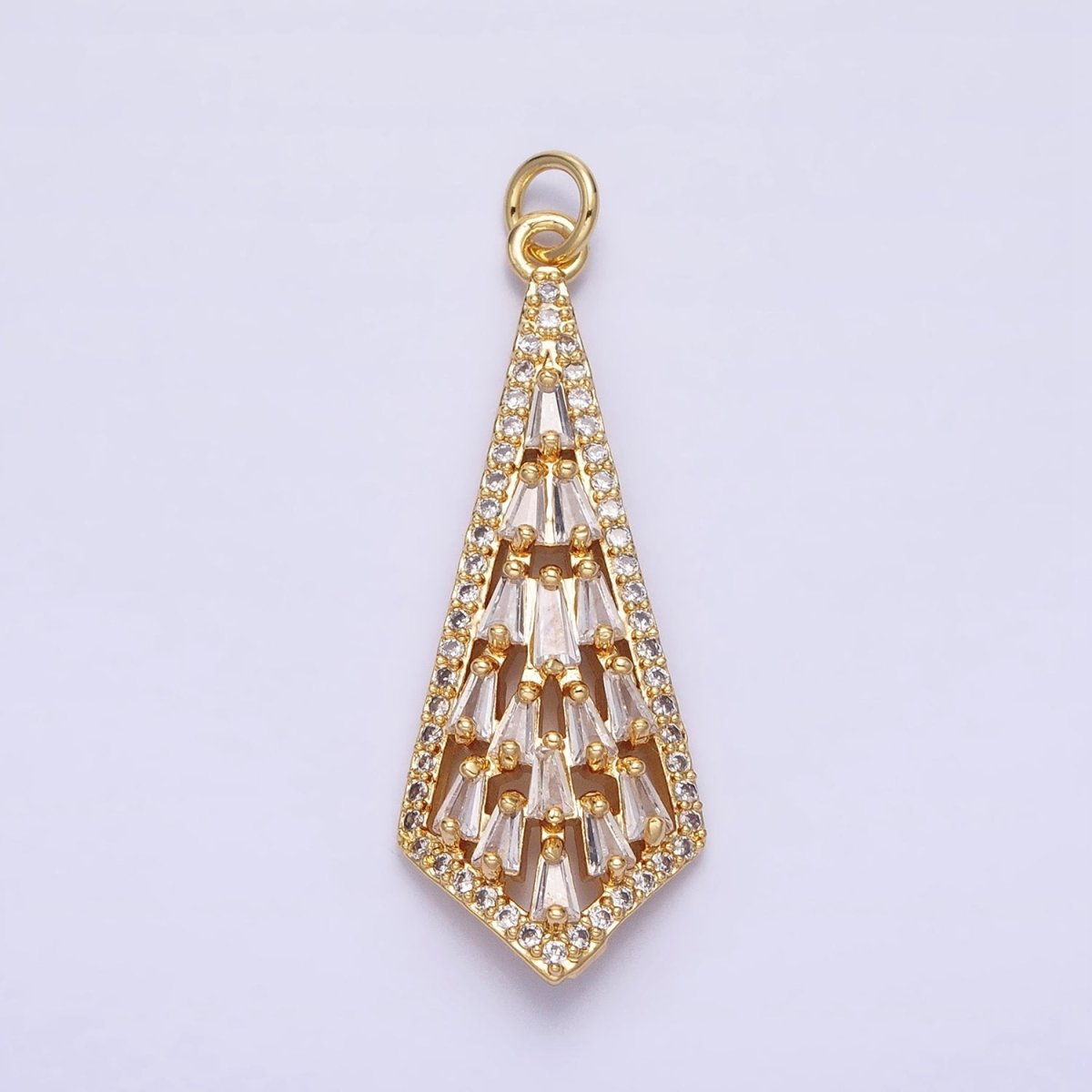 16K Gold Filled Triangle Baguette Micro Paved CZ Geometric Arrow Charm in Gold & Silver | AC1229 AC1230