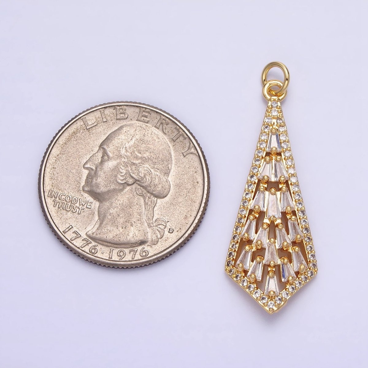 16K Gold Filled Triangle Baguette Micro Paved CZ Geometric Arrow Charm in Gold & Silver | AC1229 AC1230