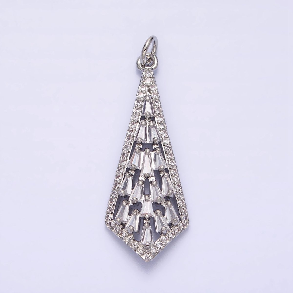 16K Gold Filled Triangle Baguette Micro Paved CZ Geometric Arrow Charm in Gold & Silver | AC1229 AC1230
